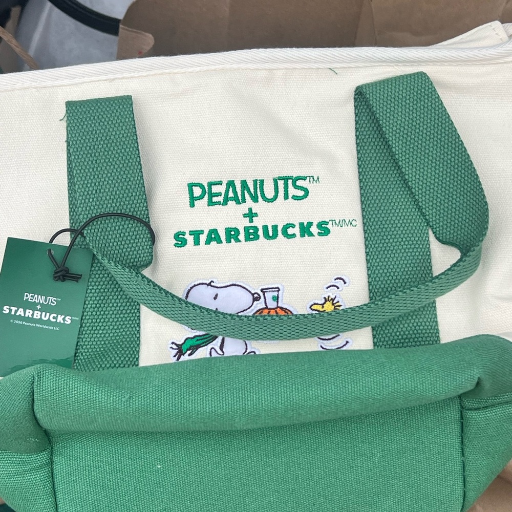 Starbucks x Peanuts Green and Cream Canvas Tote Bag